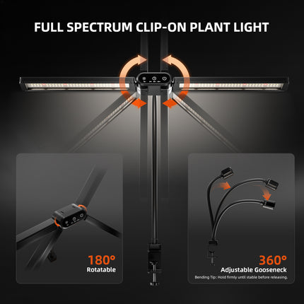 Spider Farmer clip-on grow light adjustable gooseneck