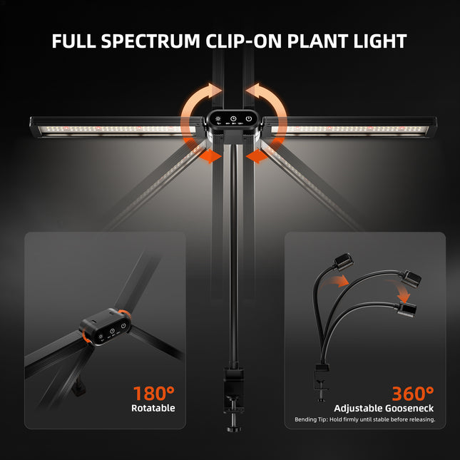 Spider Farmer clip-on grow light adjustable gooseneck
