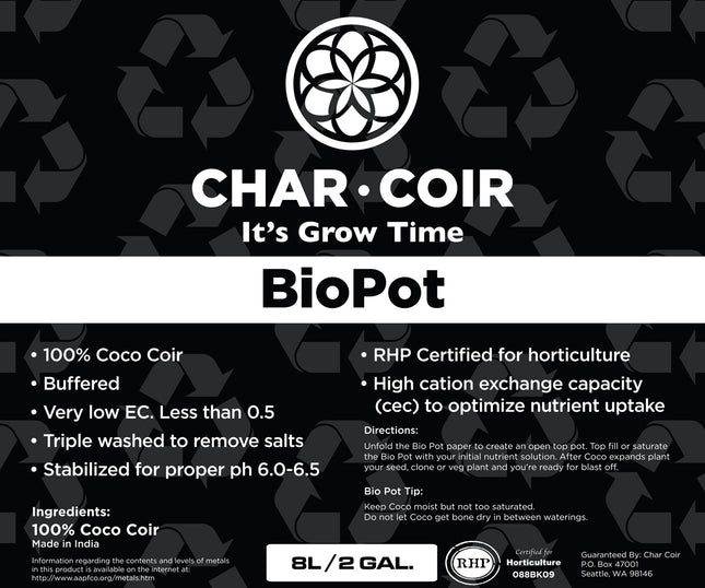 Char Coir BioPot - 8L (EACH)
