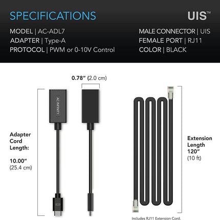 AC Infinity UIS Lighting Adapter Type-A, for RJ11/12 Connector Lights with PWM or 0-10V Dimmers