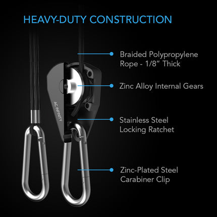 AC Infinity Heavy-Duty Adjustable Rope Clip Hanger - 2 PAIRS