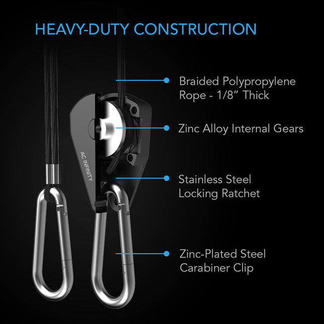 AC Infinity Heavy-Duty Adjustable Rope Clip Hanger - 2 PAIRS