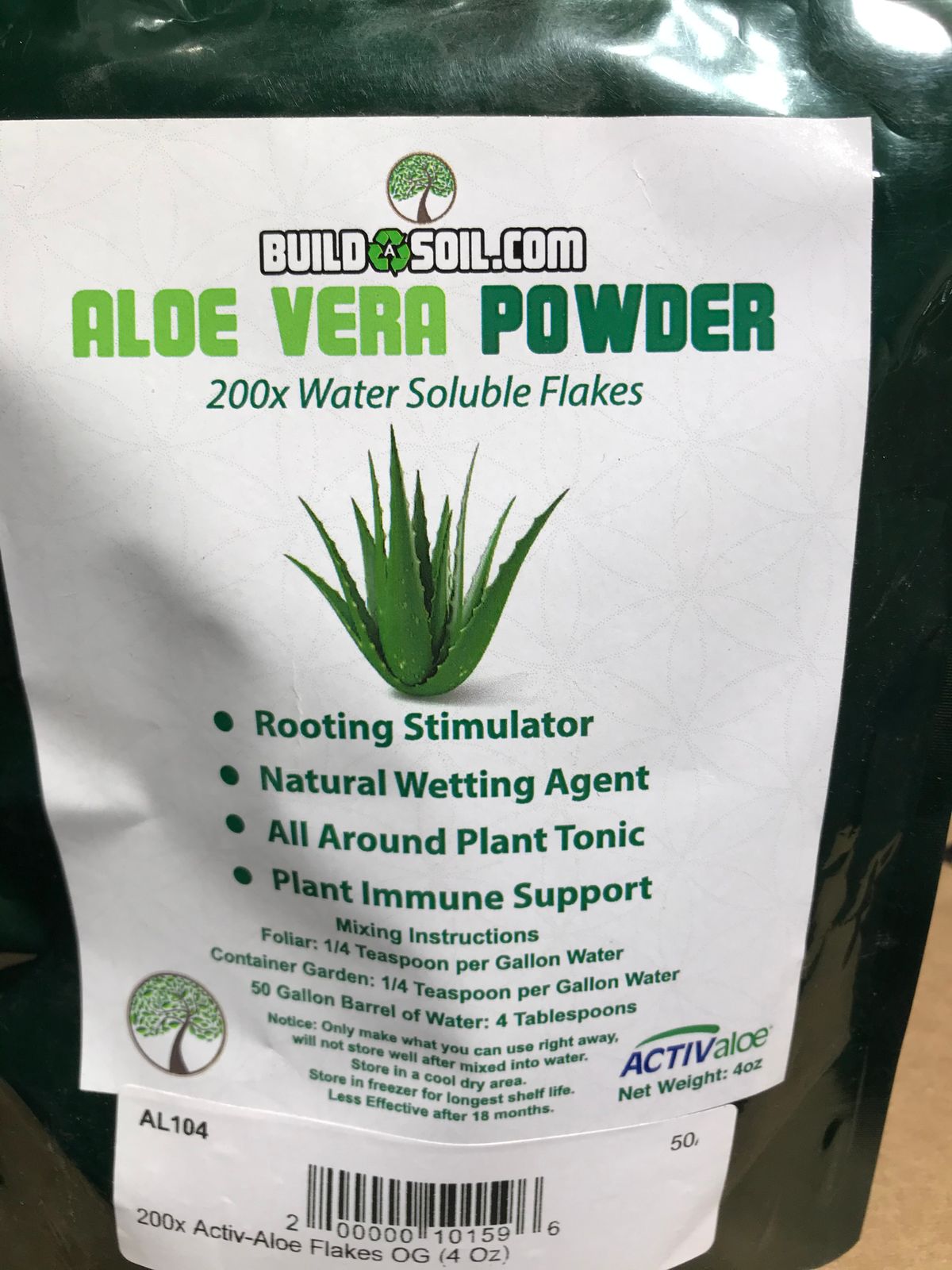 Build A Soil Aloe Vera Powder Flakes 200x Certified Organic - 1 Ounce