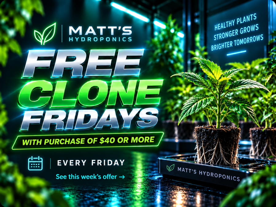 Free Clone Fridays at Matt's Hydroponics — a free clone with any purchase of $40 or more, every Friday