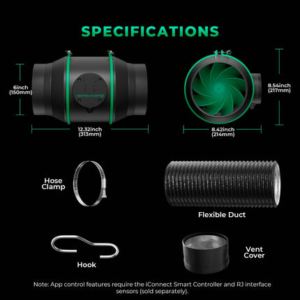 Mars Hydro iFresh 6-inch fan and carbon filter kit package contents