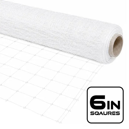 VineLine Durable Plastic Trellis Netting White Roll 10ft x 100ft w/ 6in Squares