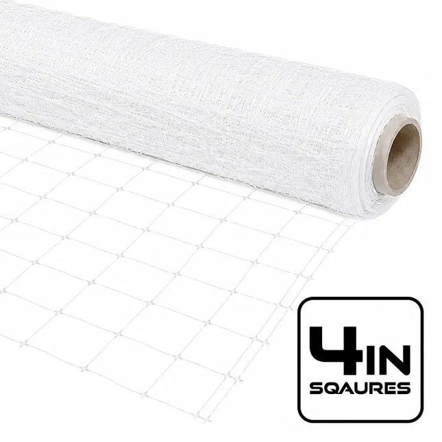VineLine Durable Plastic Trellis Netting White Roll 6.5ft x 3300ft w/ 4in Squares