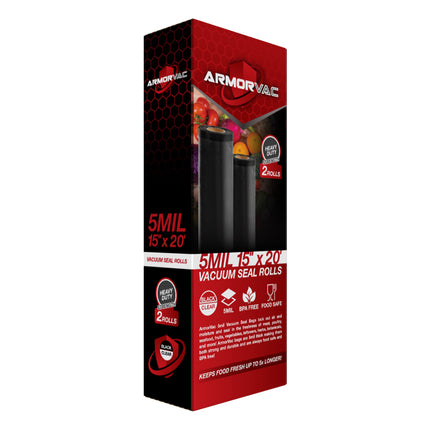 ArmorVac 15”x 20’ 5mil Vacuum Seal Bags Black & Clear (2 Rolls)