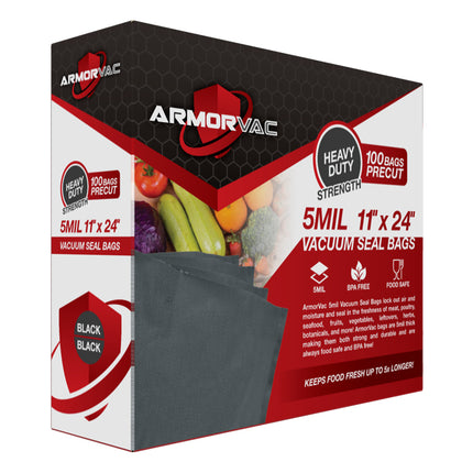 ArmorVac 11”x24” 5mil Precut Vacuum Seal Bags All Black (100 Pack)