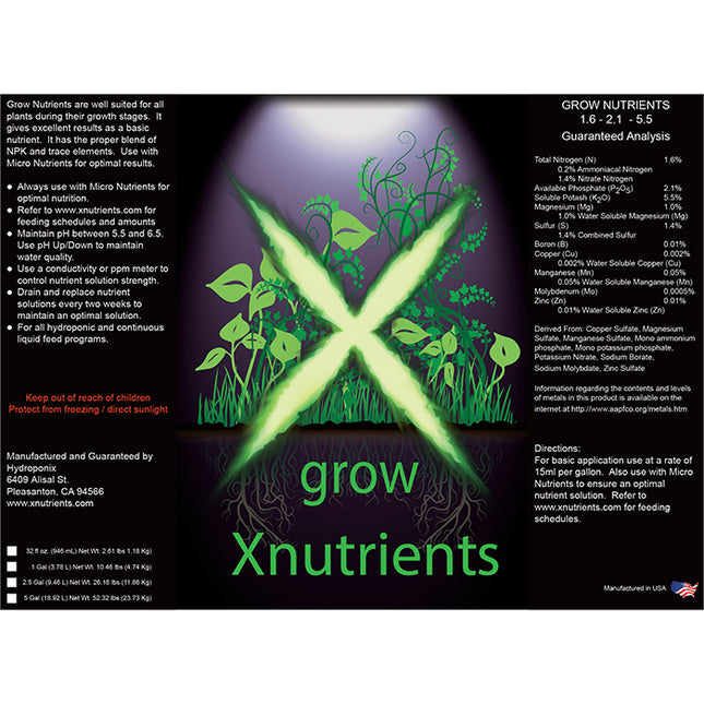 X Nutrients Grow Nutrients 5 Gal