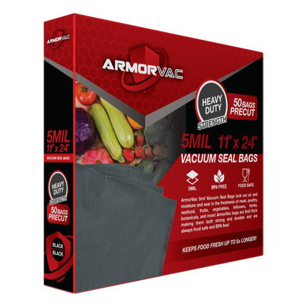 ArmorVac 11”x24” 5mil Precut Vacuum Seal Bags All Black (50 Pack)