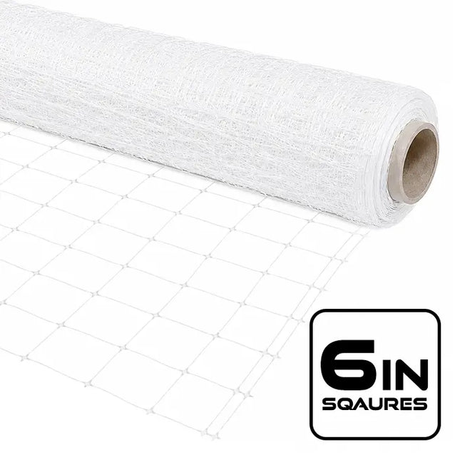 VineLine Durable Plastic Trellis Netting White Roll 4ft x 3300ft w/ 6in Squares