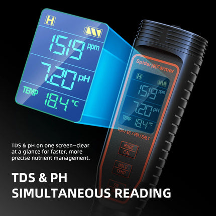 Spider Farmer meter pH and TDS modes